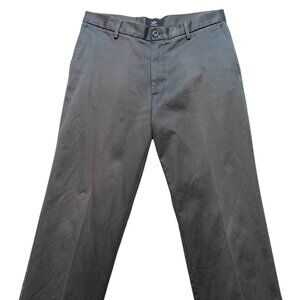 Dockers Men's Straight Fit Chino Pants Flat Front Size 34x32 Gray Soild Casual